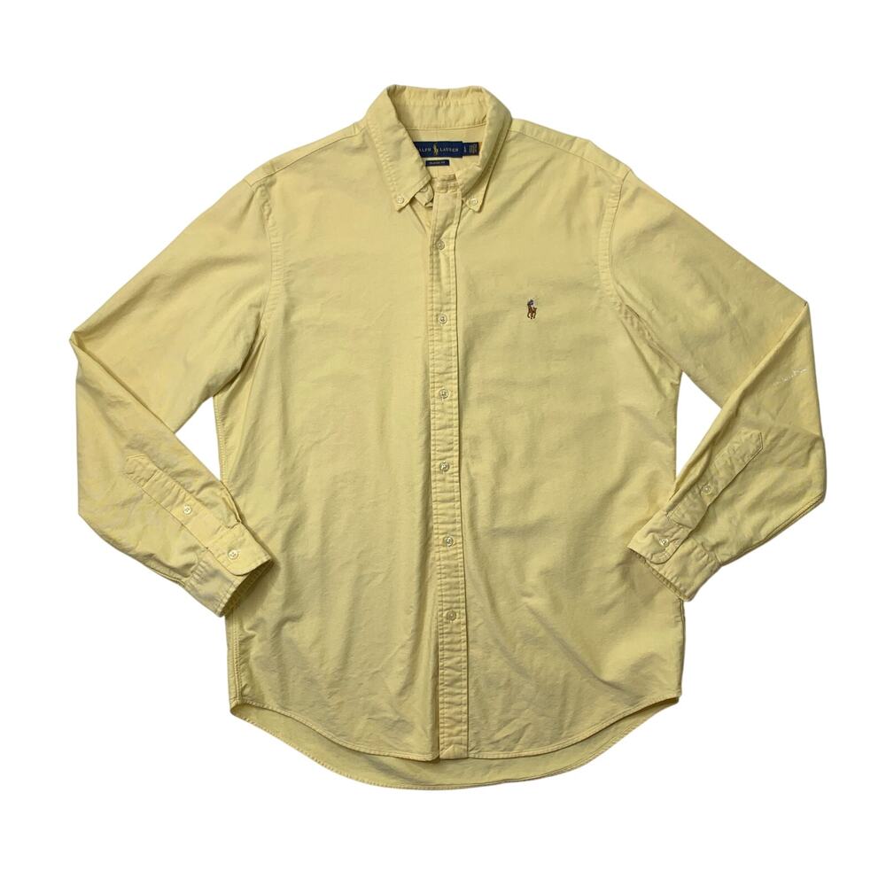 Polo Ralph Lauren Shirt Men L Large Yellow Classic Fit Oxford Cotton Button Down